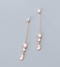 Women Girl 925 Sterling Silver Rose Gold Water Drop Dangle Post Earring Stud