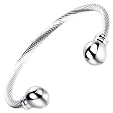 Silver Magnetic Bracelet Bangle Men Women Restore Energy Balance Power Calm Joy