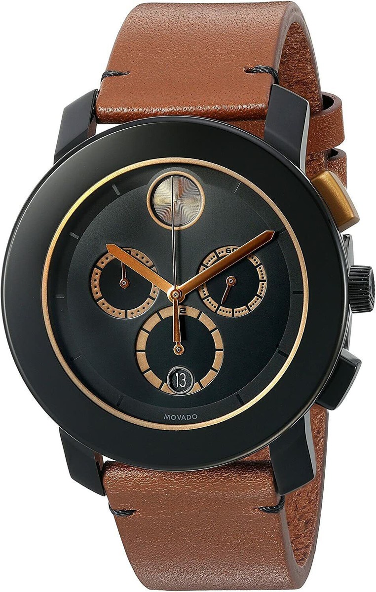 MOVADO Bold 3600348 Chronograph Black Dial Cognac Leather Strap