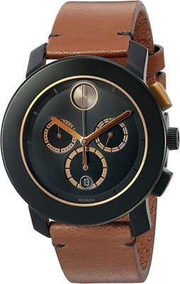 MOVADO Bold 3600348 Chronograph Black Dial Cognac Leather Strap Men's Watch