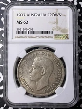 1937 Australia 1 Crown NGC MS62 Lot#MK105 Large Silver! Nice UNC!