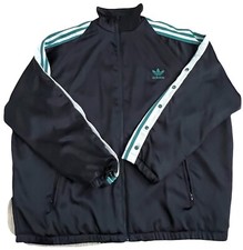 Adidas Classic Satin Black Jacket w/ Green  White Stripes Size XL MINT