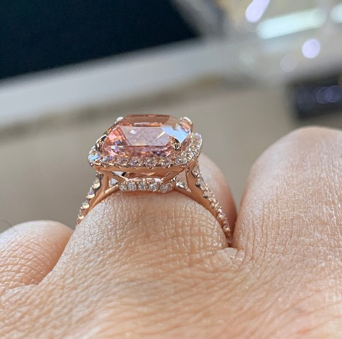 Anello di Fidanzamento Art Déco Cuscino Alone Vero 3,10 Ct Placcato Oro Rosa 14k - Foto 3 di 6