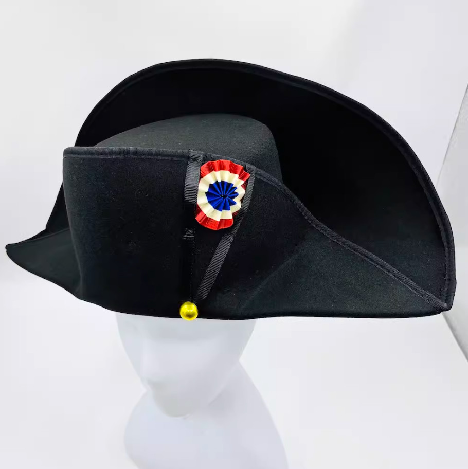 Gorra Napoleón Almirante Francés Capitanes Bicorne Juegos con disfraces Lana Negra Gorra Réplica