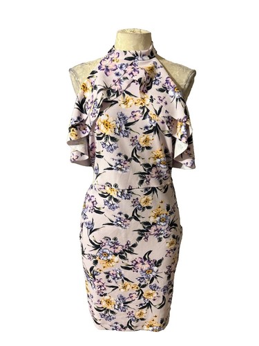 bebe floral bodycon dress Bebe Bodycon Dress Womens Small Black Floral Sleeve Knee Length V-Neck Casual