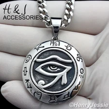 18"-36"MEN Stainless Steel 5mm Silver Cuban Curb Link Chain Round Pendant*P92