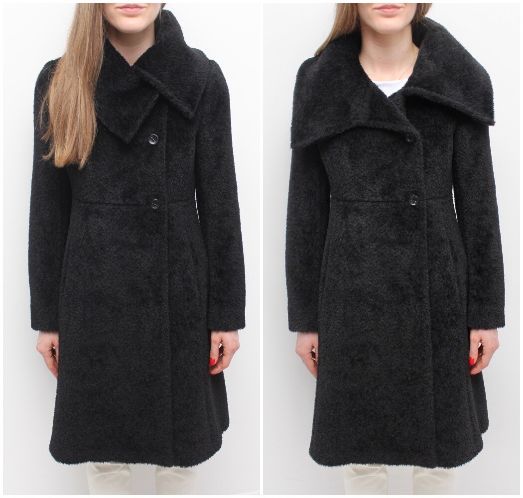 Women's MAX MARA Studio Teddy Alpaca Wool Black Long Coat Overcoat