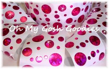 3" CRACKLE DOTS HOT PINK HOLOGRAM GROSGRAIN RIBBON 4 CHEER BOW HAIRBOW WHITE