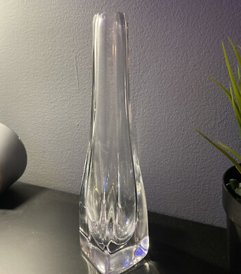 Orrefors Thick Clear Glass Crystal Vase Sweden Signed RARE