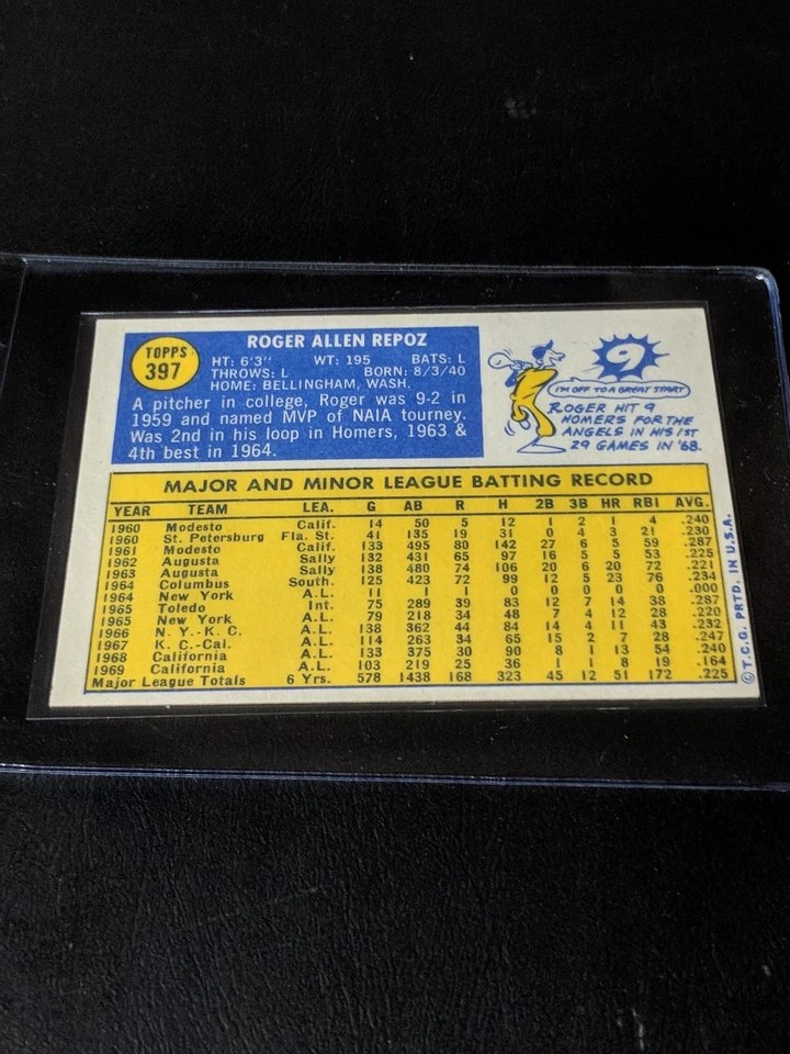 1970 Topps # 397 Roger Repoz NM-MT - Image 2 of 2