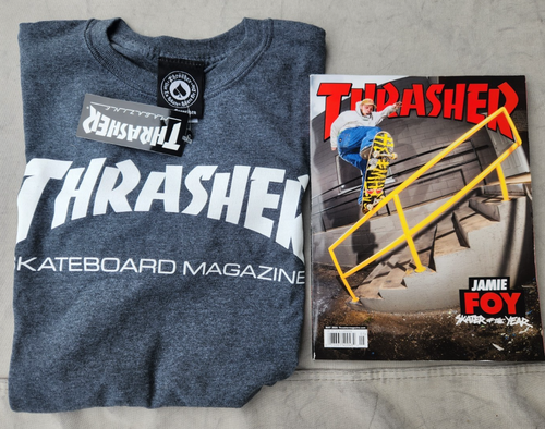 NWT Thrasher Logo Skateboard T Shirt Size Medium M + Latest Issue Real FA Baker