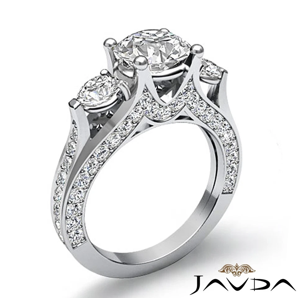 2.8 克拉圆形钻石美丽订婚 3 石戒指 GIA F VS2 14k 白金 — 第 2/4 张图片