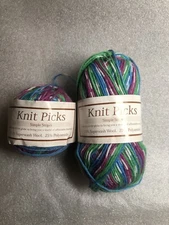 Lot of 2 SKEINS KNIT PICKS YARN SIMPLE STRIPES WOOL NYLON MULTI COLOR NEW NWT