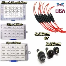 0.2A-20A Assorted Glass Fuses 5x20mm 6x30mm Box Fuse Quick Fast Acting Tube Kit
