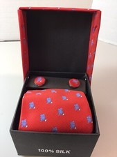 100 Men  s Silk Tie Set. New In Box. Handmade. Tie, Cuff links, Handkerchief