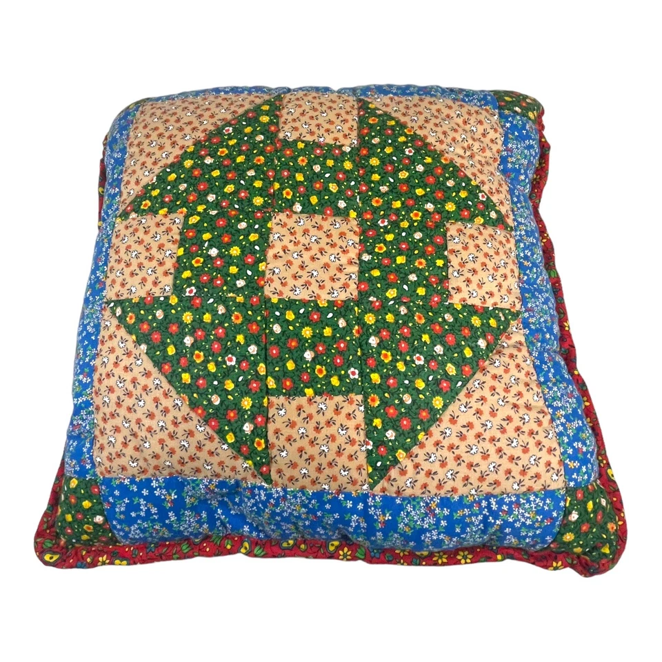 复古拼布绗缝多色枕头 13.5 英寸破旧波西米亚奶奶红 — 第 3/4 张图片