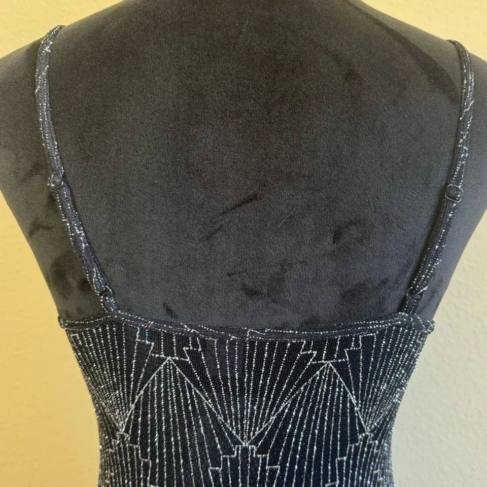 NWT divided top women small sheer glittery tank top bodysuit one piece black - Image 3 of 4