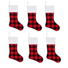 6-Pack, 18" Christmas Stocking, Red  Black Buffalo Plaid, Canvas DIY Stockings