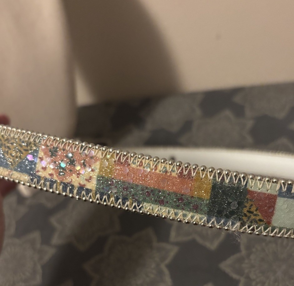 Vintage Patchwork Print Sparkle Medium Large Belt - image 7