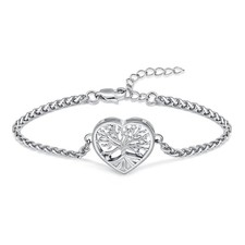 Cremation Jewelry Tree of Life Heart Urn Bracelet for Human Ashes for Silver