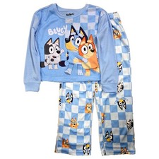 Girls Blue Bluey  Bingo Semi Cropped Top  Pants Pajamas Sleep Set