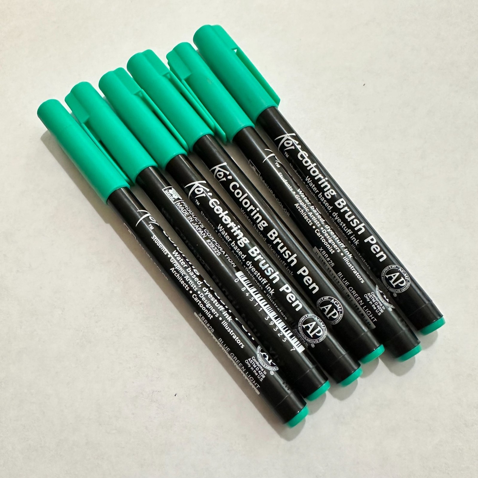 6 Sakura Color Koi Coloring Brush Marker Pen Flexible Tip Blue Green Light