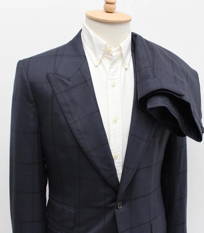 Para hombres TOM FORD Shelton Lana Cuadros 2 Piezas Traje Chaqueta Blazer Pantalones Azul Marino 50 US40 Foto 3 de 4