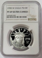 1998 W PLATINUM $100 AMERICAN EAGLE 1oz STATUE OF LIBERTY NGC PF 69 UC 3275.00 per troy oz