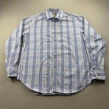 Robert Graham Shirt Mens Large Blue Plaid Check Button Up Flip Cuff Long Sleeve