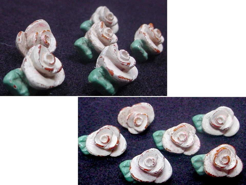 6 CERAMIC FLOWER BUTTONS DISTRESSED PINK PAINTED TERRA COTTA 3/4" W WIRE SHANKS - Image 2 of 3