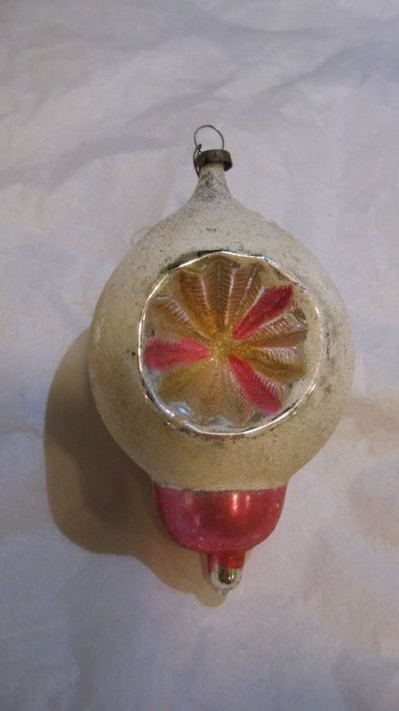 Vintage Christmas Large German Glass Double Indent Figural Top Ornament Mic Snow