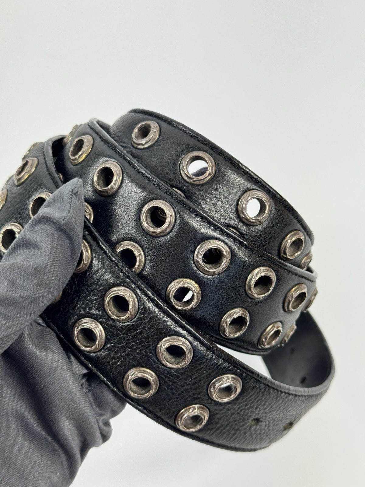 Chrome Hearts - Double Stud Sterling Silver Leather Belt Size: 36 *RARE* image 2