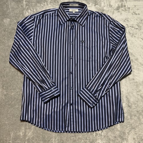 Façonnable, Vintage Faconnable Men's XL Blue Striped Long Sleeve Button-Up Shirt