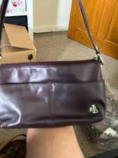 Ralph Lauren Small Brown Leather Shoulder Bag Silver Logo Zip, Inner Pockets