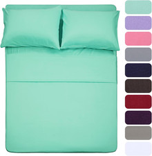 4 Piece Bed Sheet Set Full,Mint 1 Flat Sheet,1 Fitted Sheet and 2 Pillow Cases