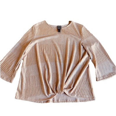 Clara Sun Woo Rose Gold Shimmery Blouse Medium Bell Sleeve Top