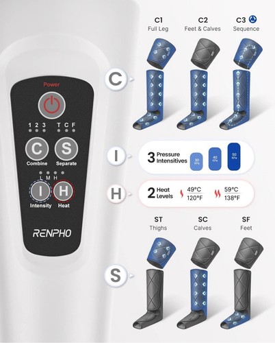 RENPHO Leg Massager with Heat, Compression Calf Thigh Foot Massage, Adjustable - Picture 4 of 8