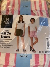 Size 6/6X Member's Mark Girl's 2-Pack Elastic Waistband Pull-On Shorts Brand New
