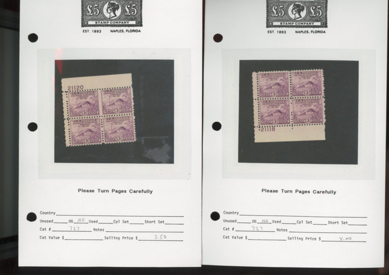 US stamps 727 to 775  36  mnh mh  plateblocks dealer lot    (mb33