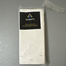 Axxents Men's 12pc Handkerchiefs 100 Cotton White Plain Solid Made in USA