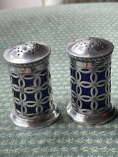 Haseler Brothers Silver Chester 1901 HM coppia fodere blu traforate sale e pepe