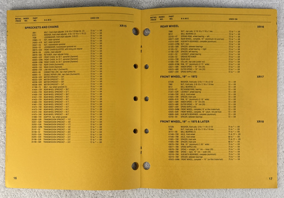 HARLEY DAVIDSON 1972 1975 1977 1980 PARTS CATALOG XR-750 99442-72RE | eBay