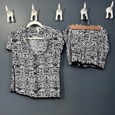 Soma Pajama Set Black White Damask Print Button Down Shorts Small Medium