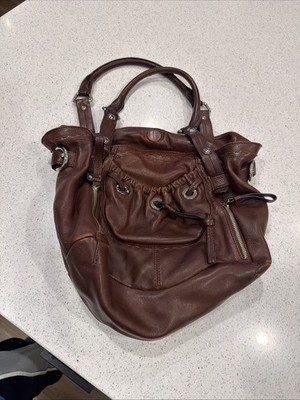 B Makowsky Brown Leather Shoulder Bag Purse Magnet Zip Western Hobo Bohemian