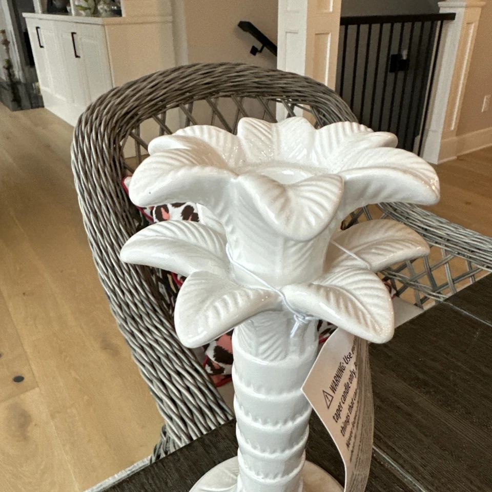 NEW Lily Pulitzer Candlestick White Palm Trees 10x5 Check Pics - Image 2 of 4