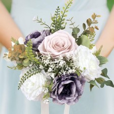 Wedding Bouquets for Bride, Purple  Ivory  Pink Bridal Bridesmaid Wedding F...