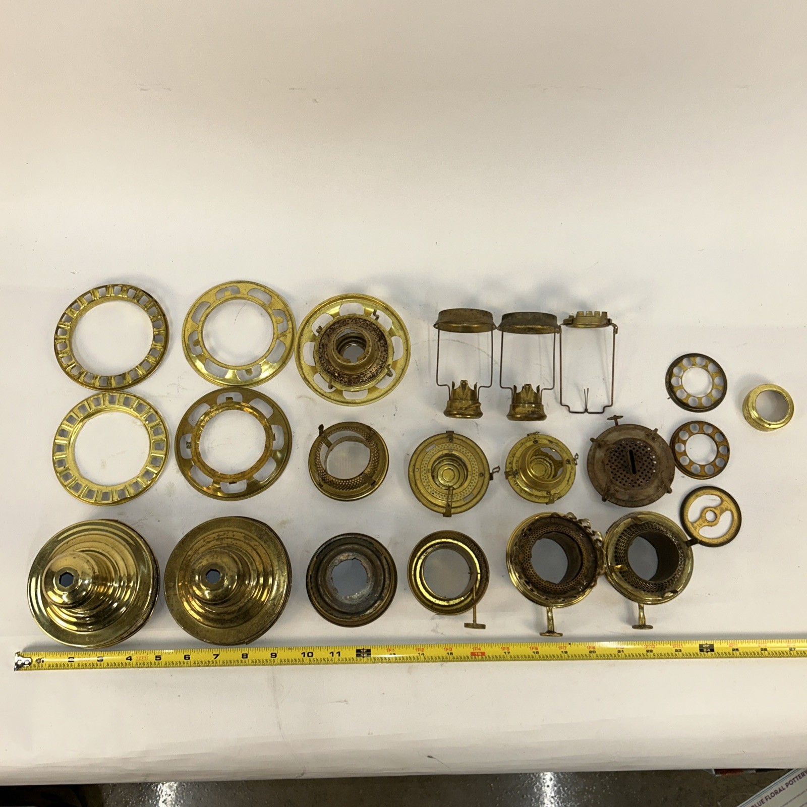 Antique Assortment Brass Oil Lamp Parts Burners/Galleries/Fonts/Collars Etc.