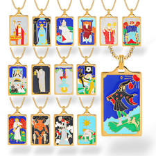Gold-Plated Tarot Card Necklace Vibrant Enamel Powerful Symbols