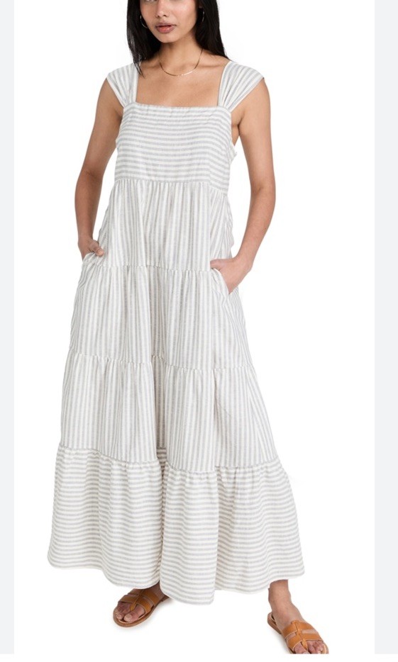 Madewell Striped Tiered Maxi Dress In Hemp Vertical Stripe Size XL
