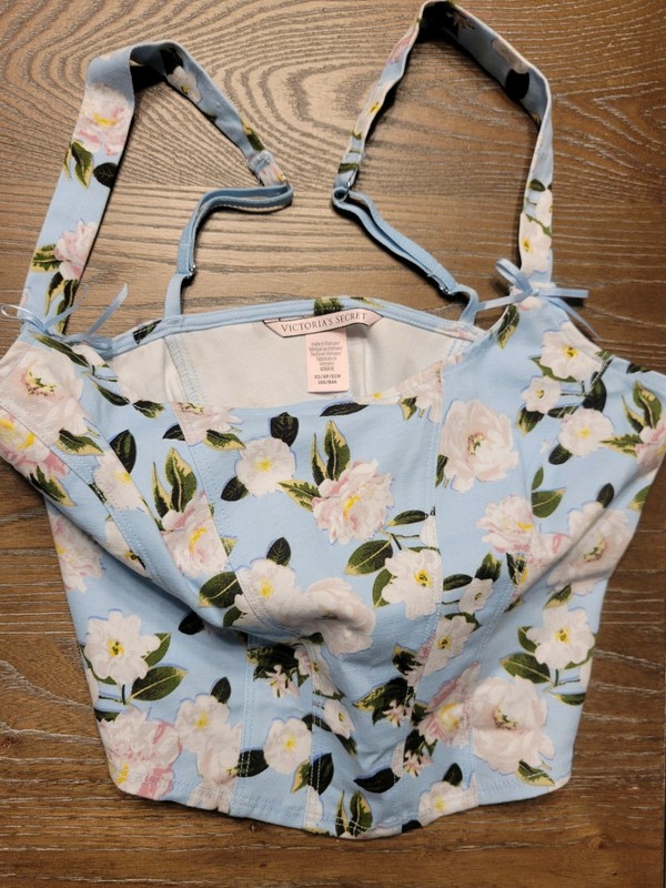 Victoria's Secret Floral Blue Corset Top XS/S Adjustable Strap Boned Wireless